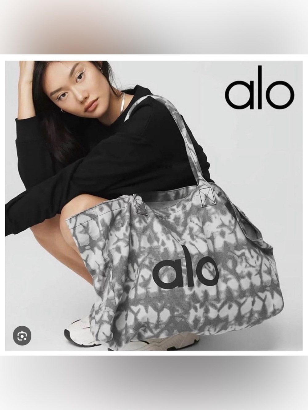 ALO Gray Tie-Dye Canvas Tote Bag